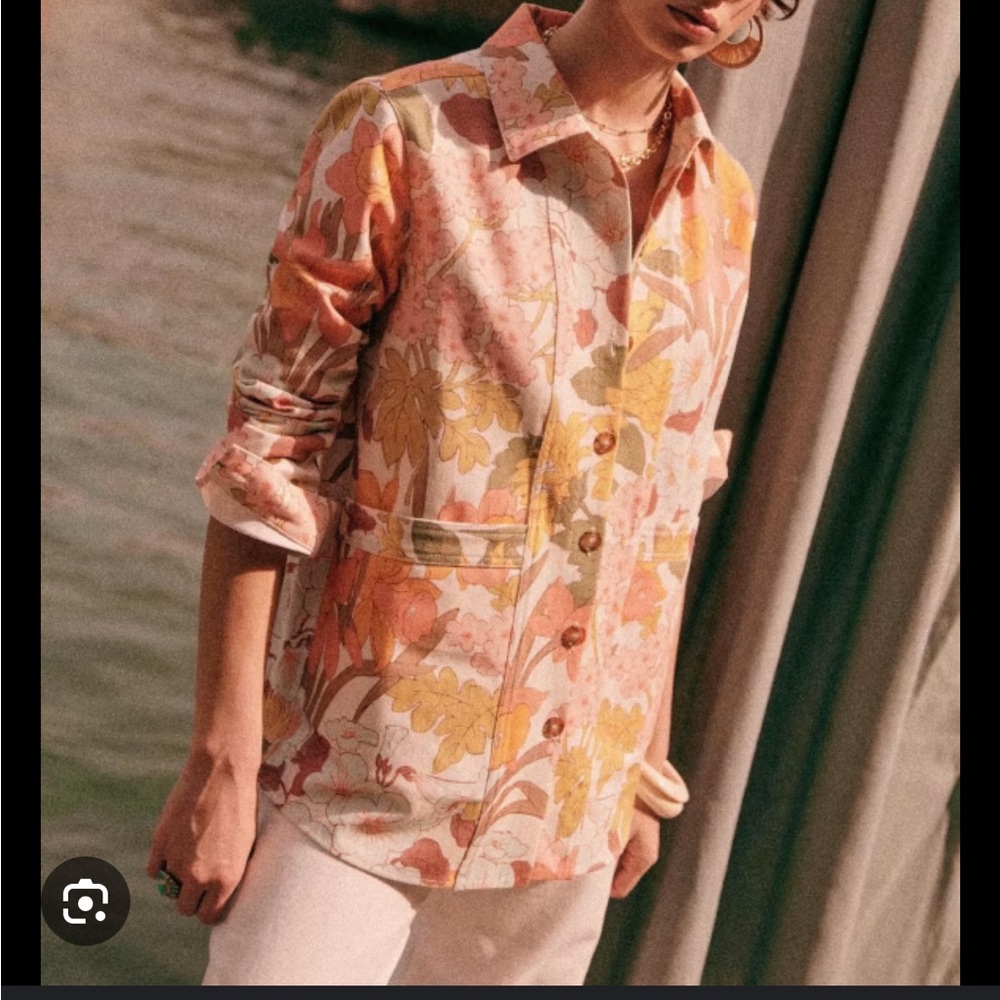 Sezane Floral Utility Jacket in Pink, Yellow and Cream